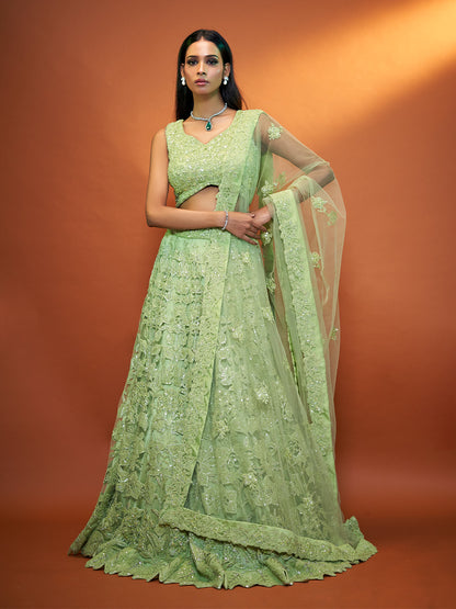 Green Net Lehenga