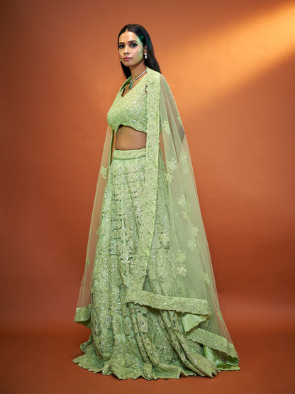 Green Net Lehenga