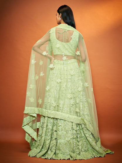 Green Net Lehenga