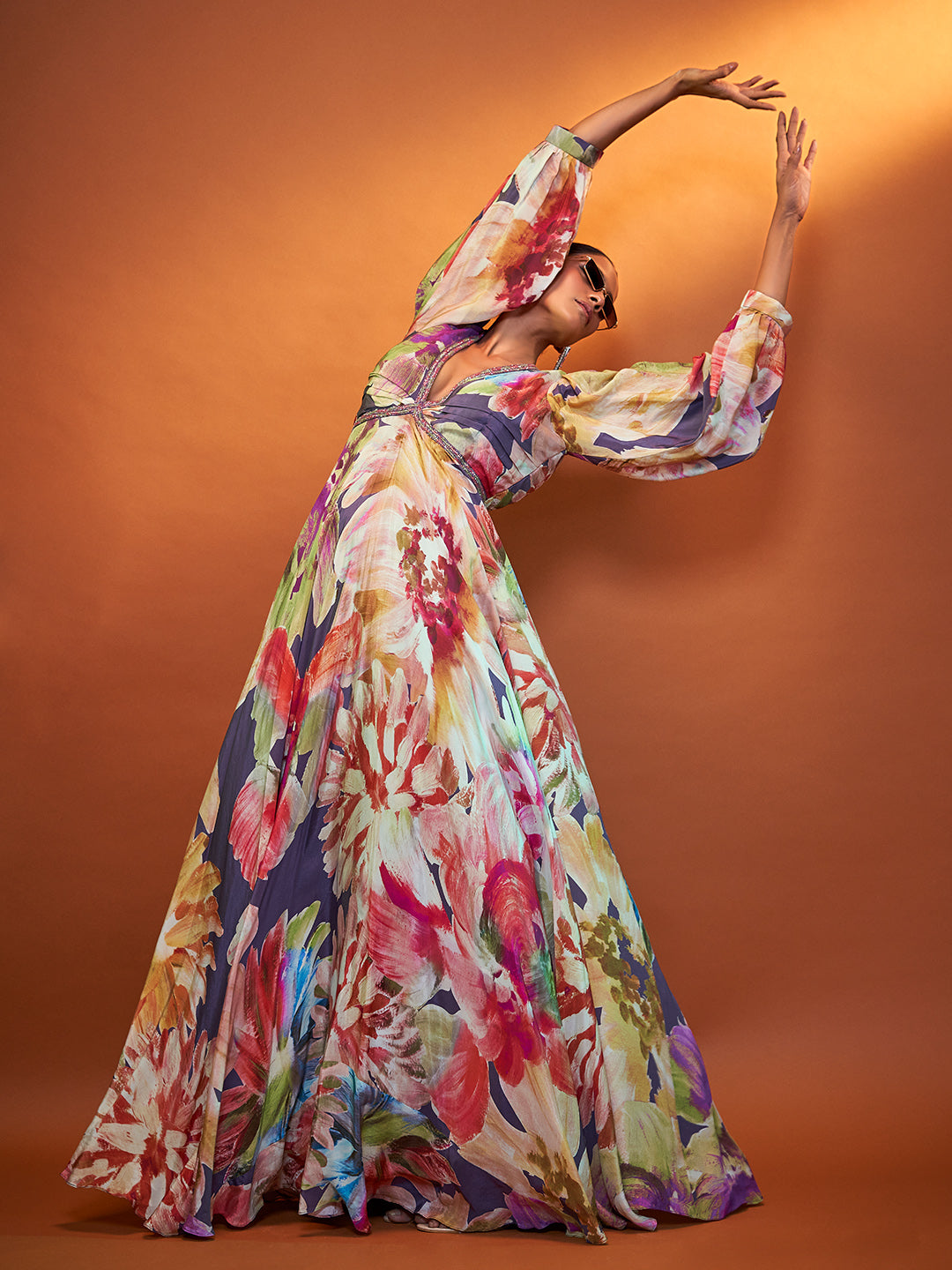 Print Multicolour Crepe Gown