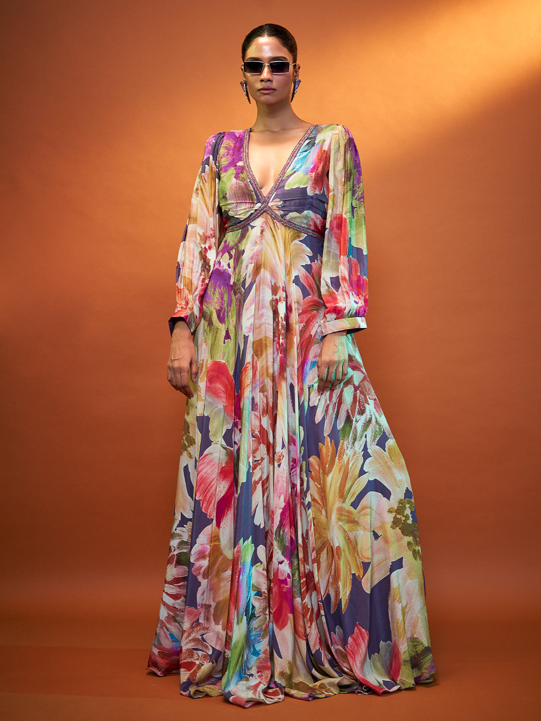 Print Multicolour Crepe Gown