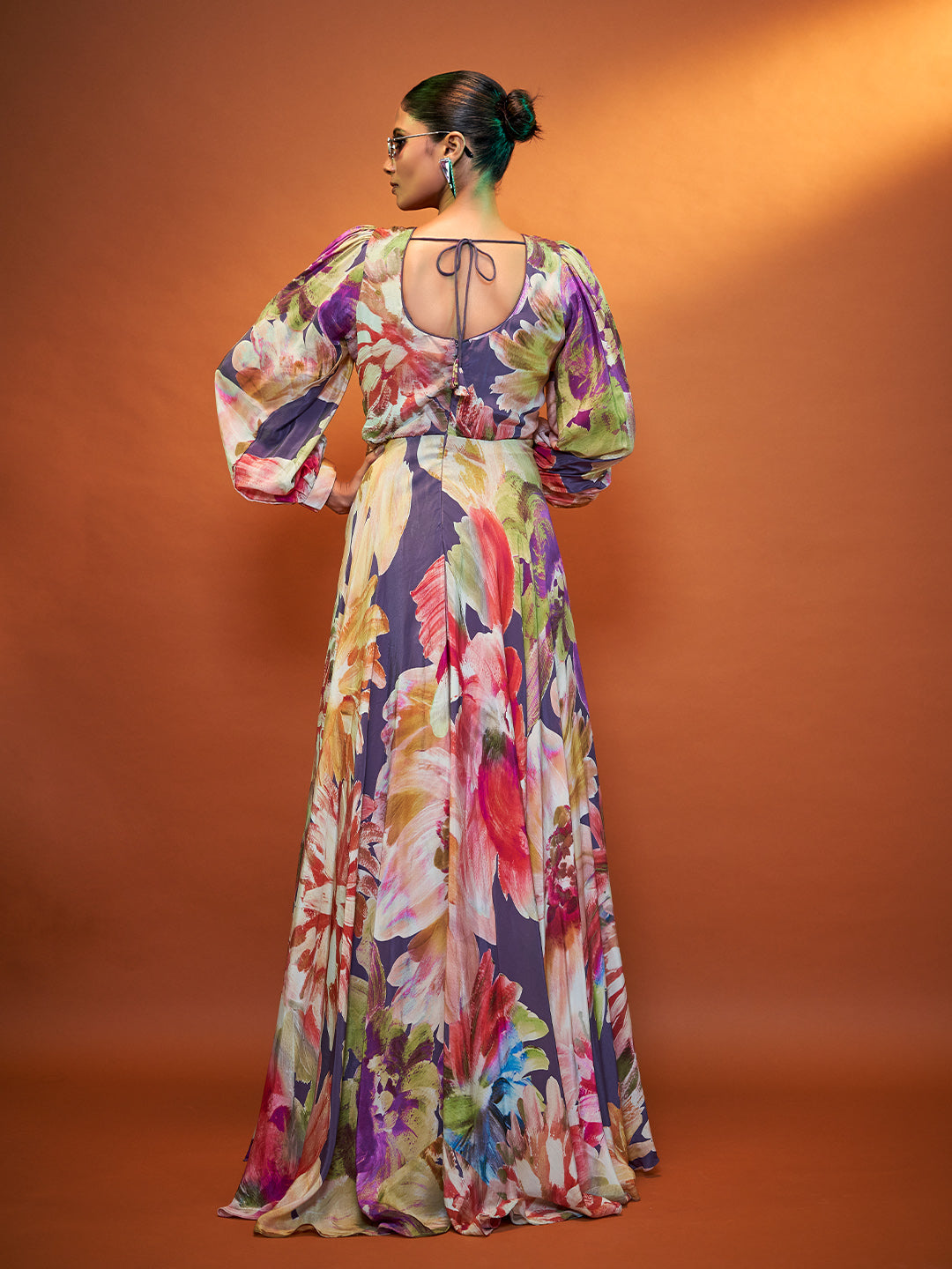 Print Multicolour Crepe Gown