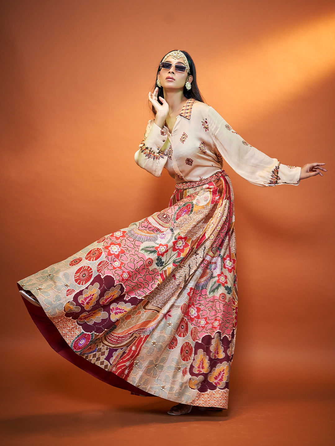 Boho Multicolour Crepe Lahenga