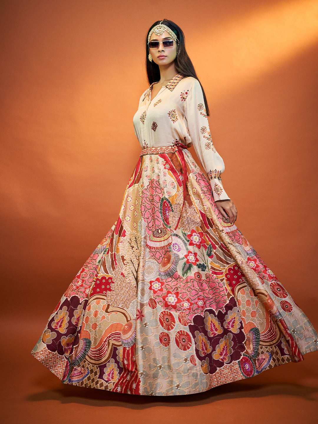 Boho Multicolour Crepe Lahenga