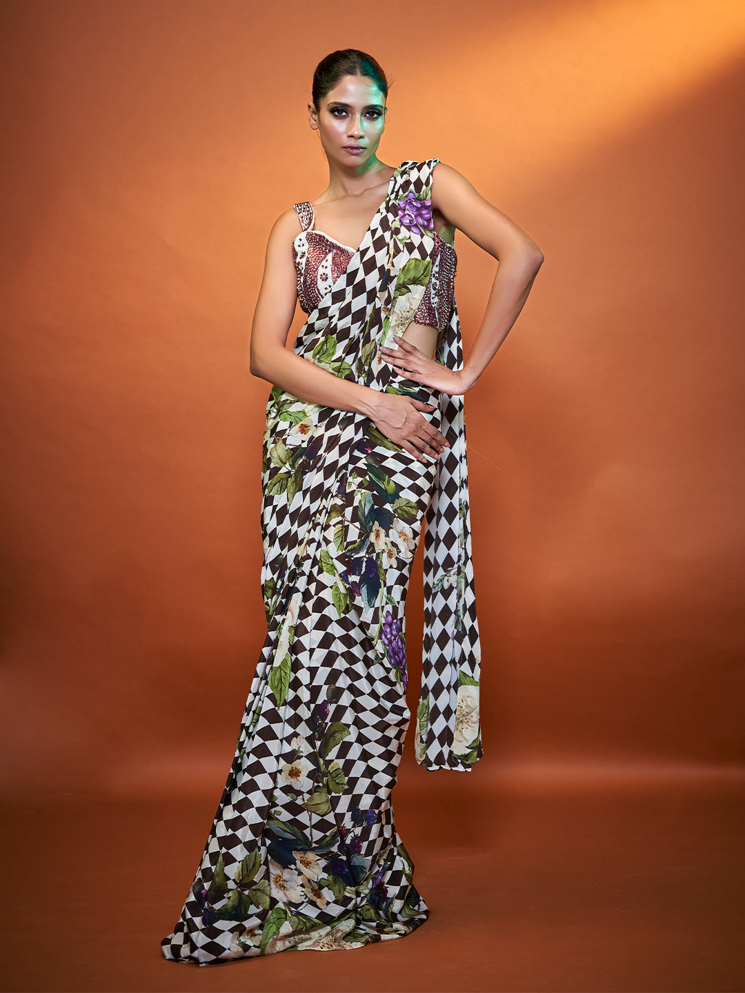 Bold Print Multicolour Crepe Saree