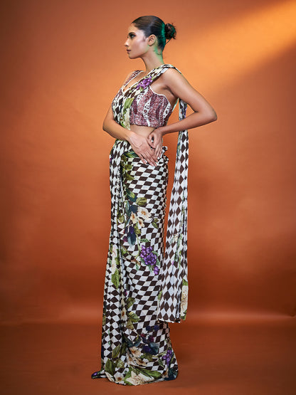 Bold Print Multicolour Crepe Saree