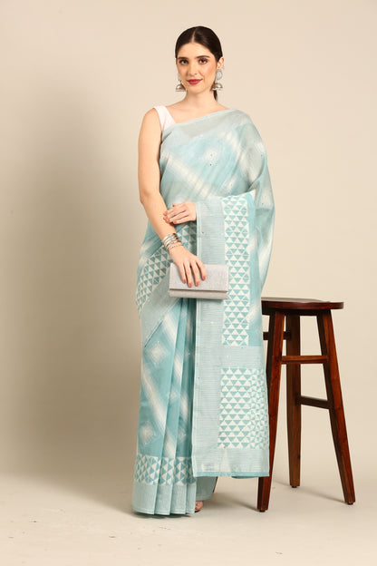 Designer Sky Blue Silk Saree