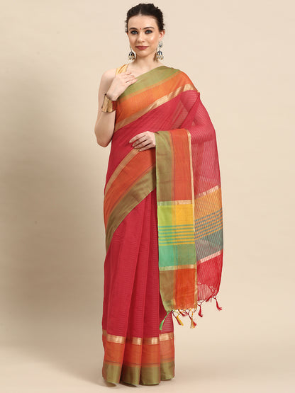 Designer Red Cotton Saree