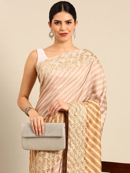 Designer Beige Silk Saree