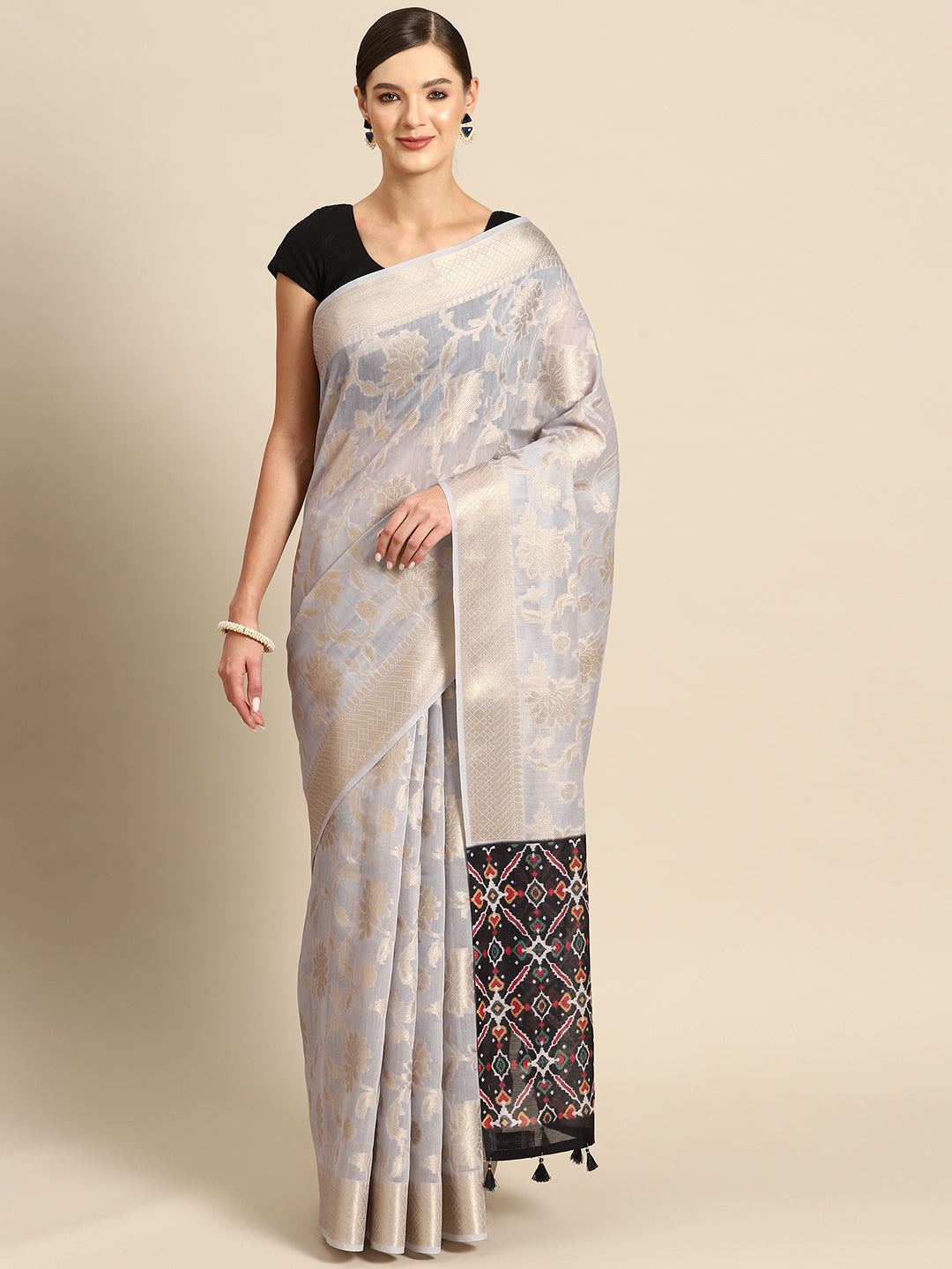 Designer Grey Silk Saree