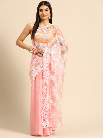 Designer Pink Net Saree