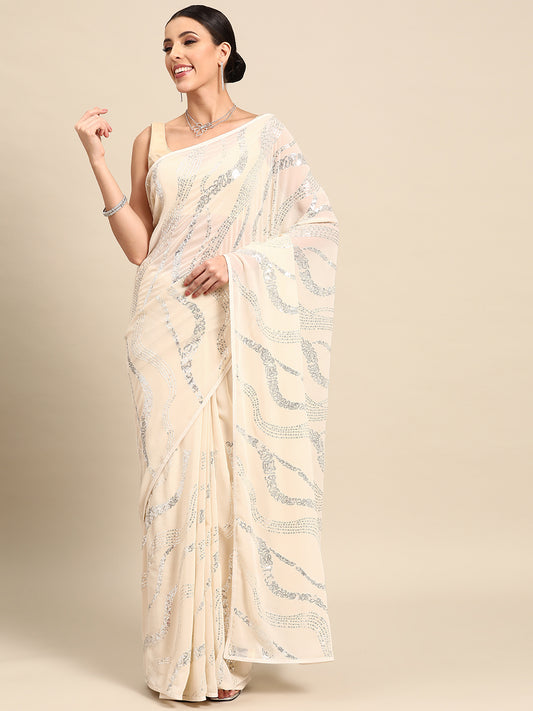 Designer White Georgette Saree