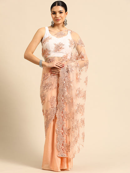 Desginer Peach Organza Saree