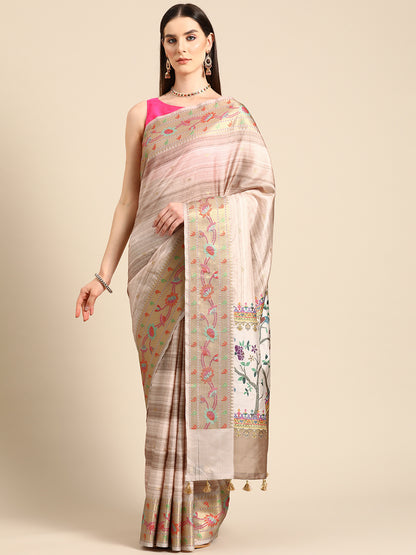 Designer Beige Linen Blend Saree