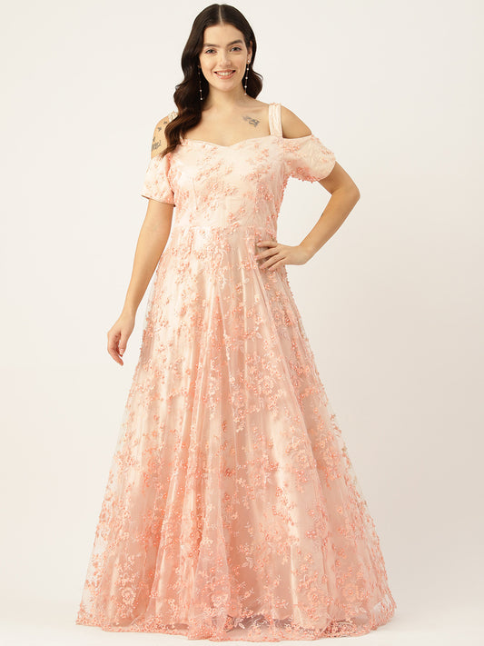 Desginer Peach Net Gown