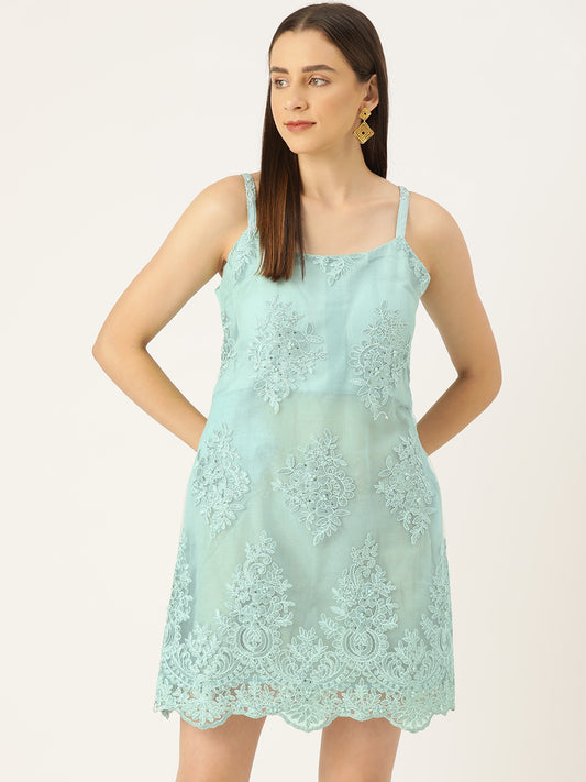 Designer Sea Green Net Dress