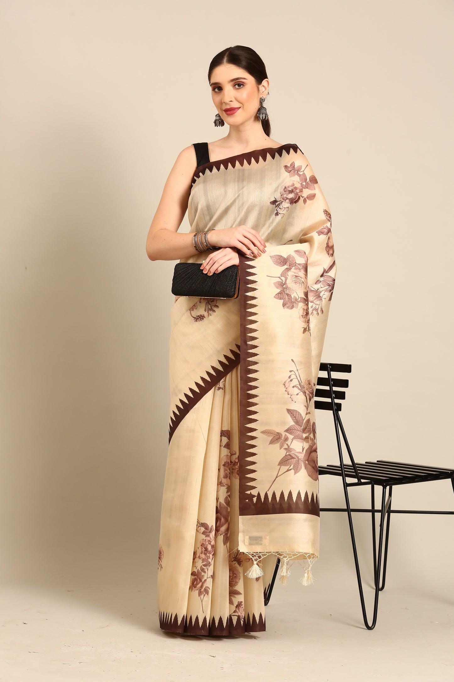 Designer Cream Silk Saree