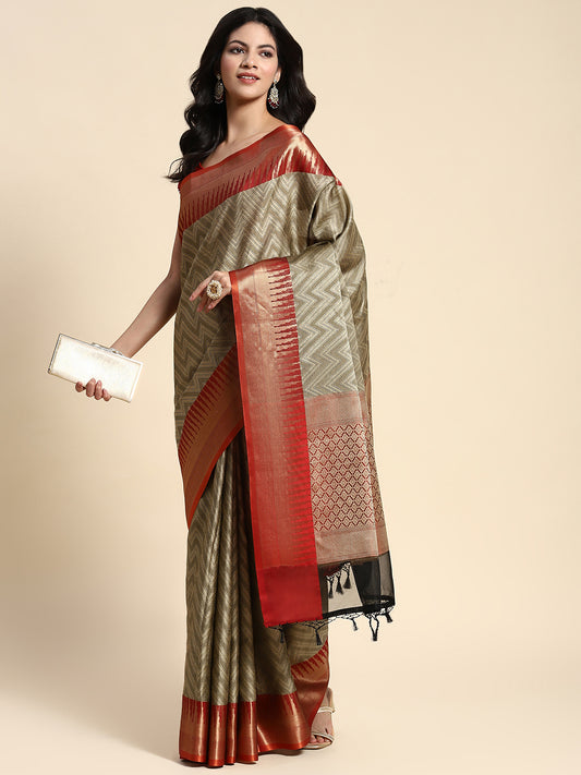 Red & Gold Printed Silk Saree