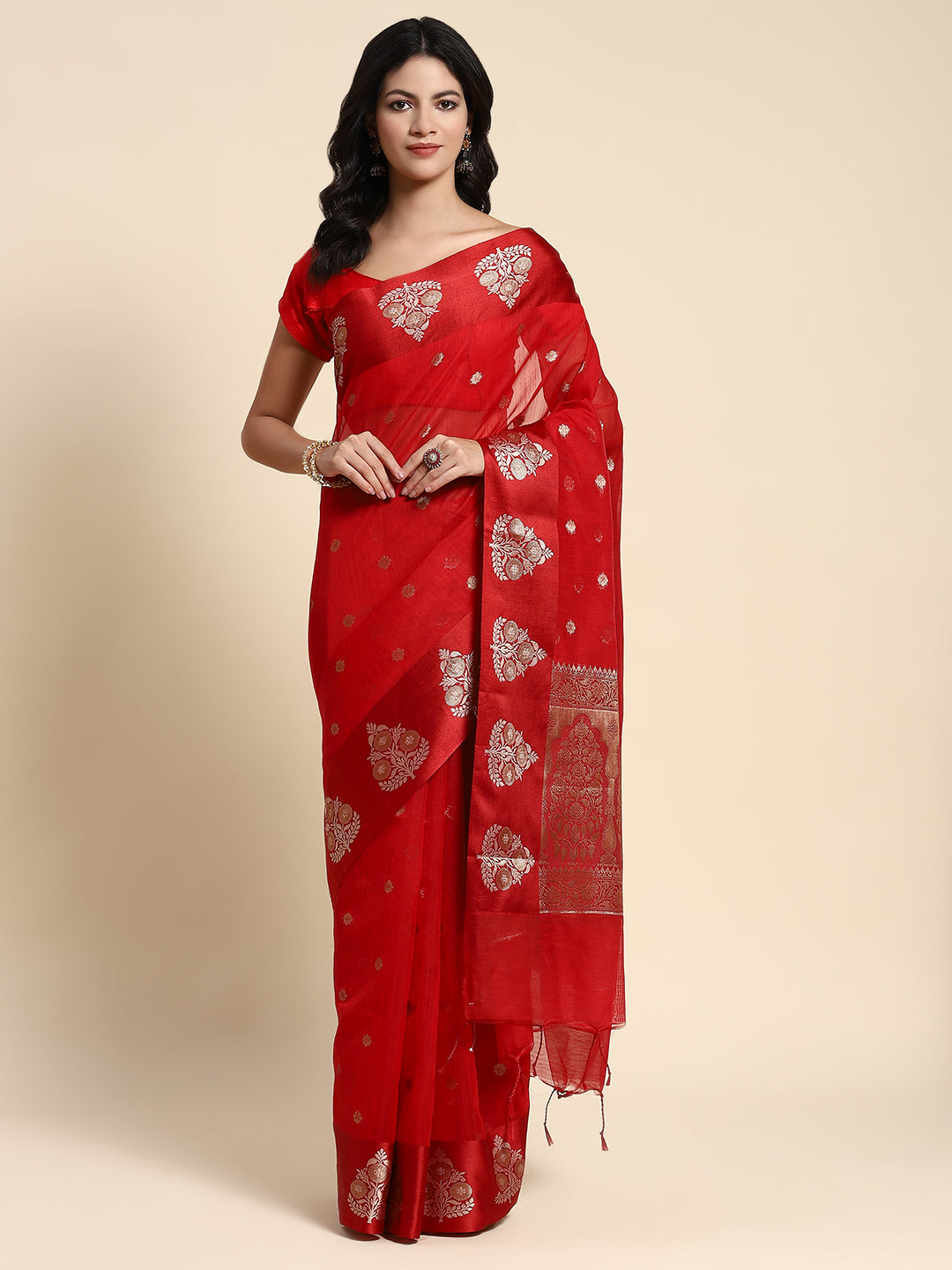 Red Printed Silk Saree