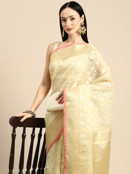 Designer Off-White Silk Saree