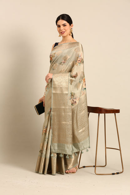 Designer Grey Silk Saree