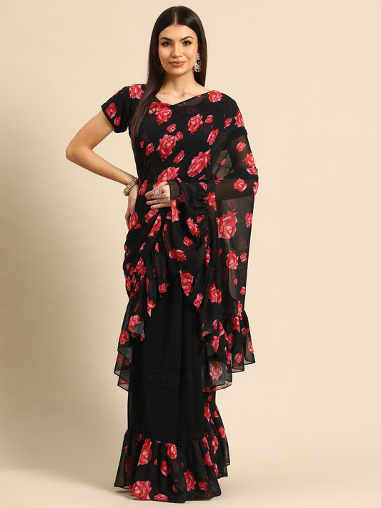 Designer Black Chiffon Saree