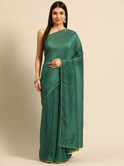 Designer Green Satin Saree