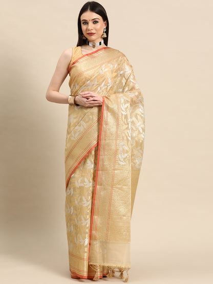 Designer Off-White Silk Saree