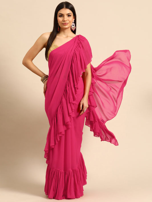 Designer Pink Chiffon Saree