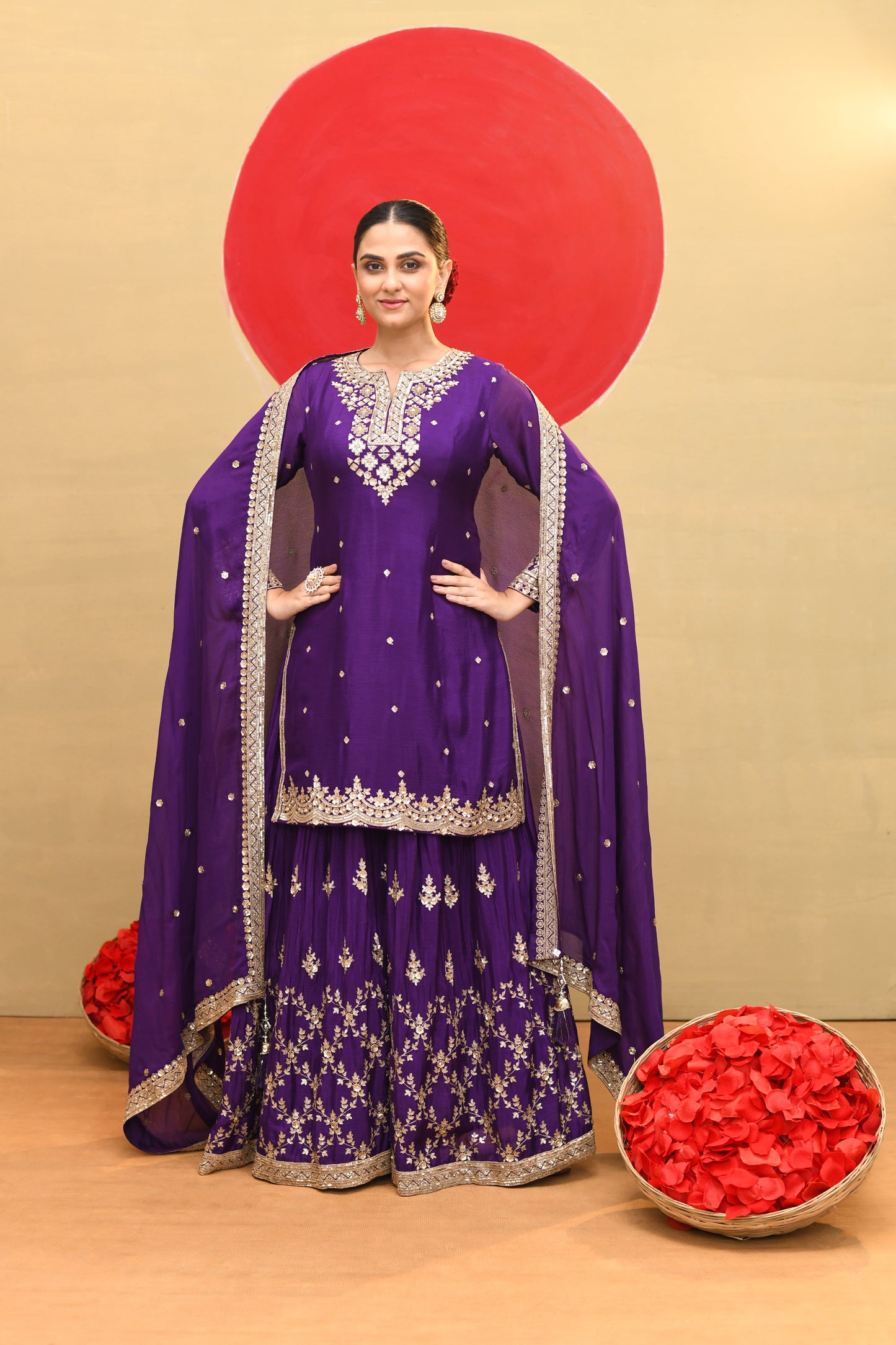 Purple Silk & Georgette Sharara Set