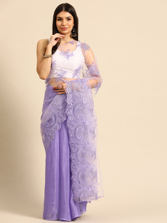 Designer Purple Net Saree