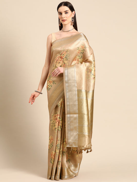 Designer Beige Silk Saree