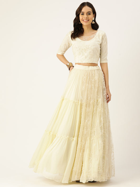 Designer White Net Lehenga