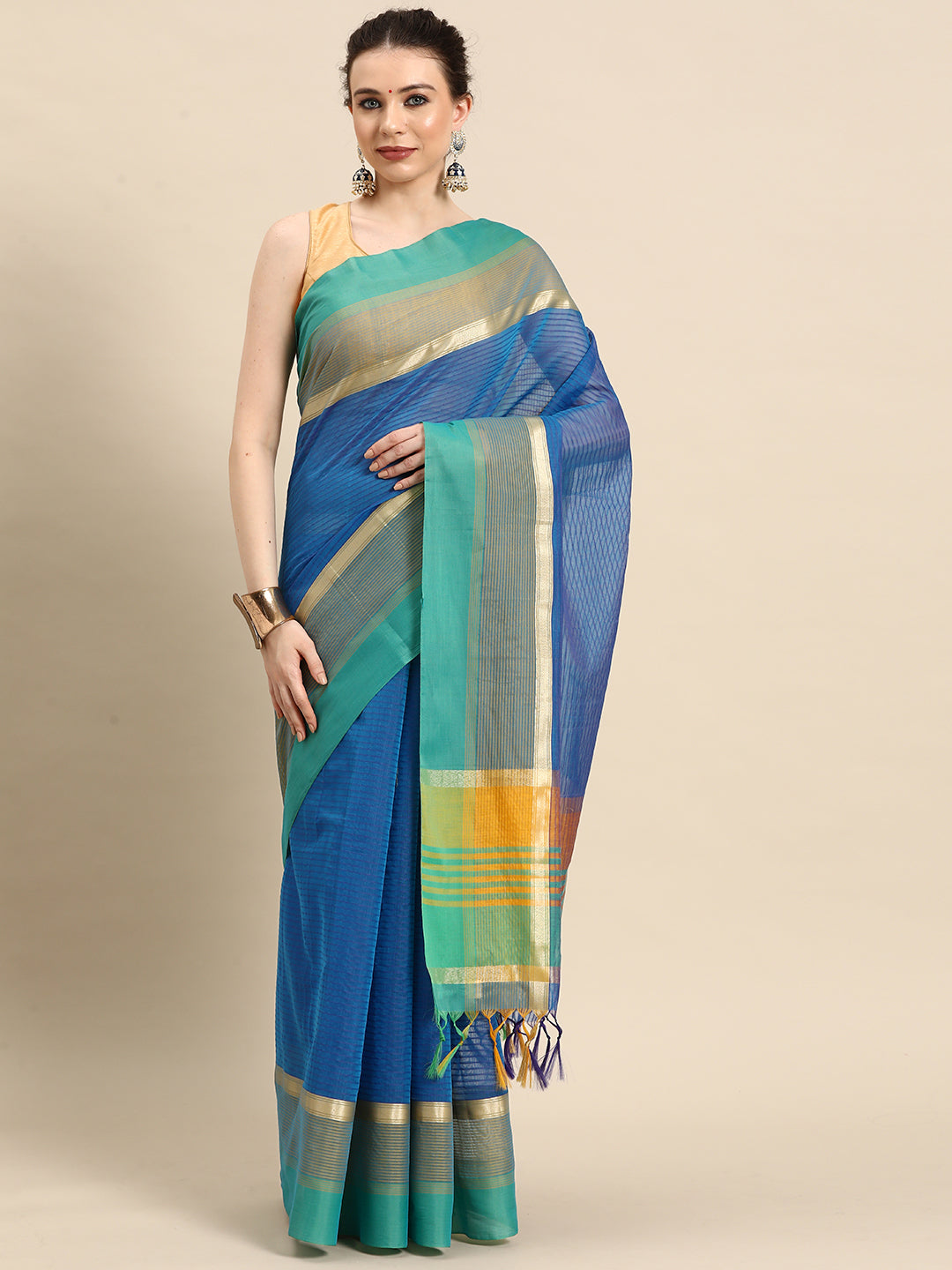 Designer Blue Cotton Saree