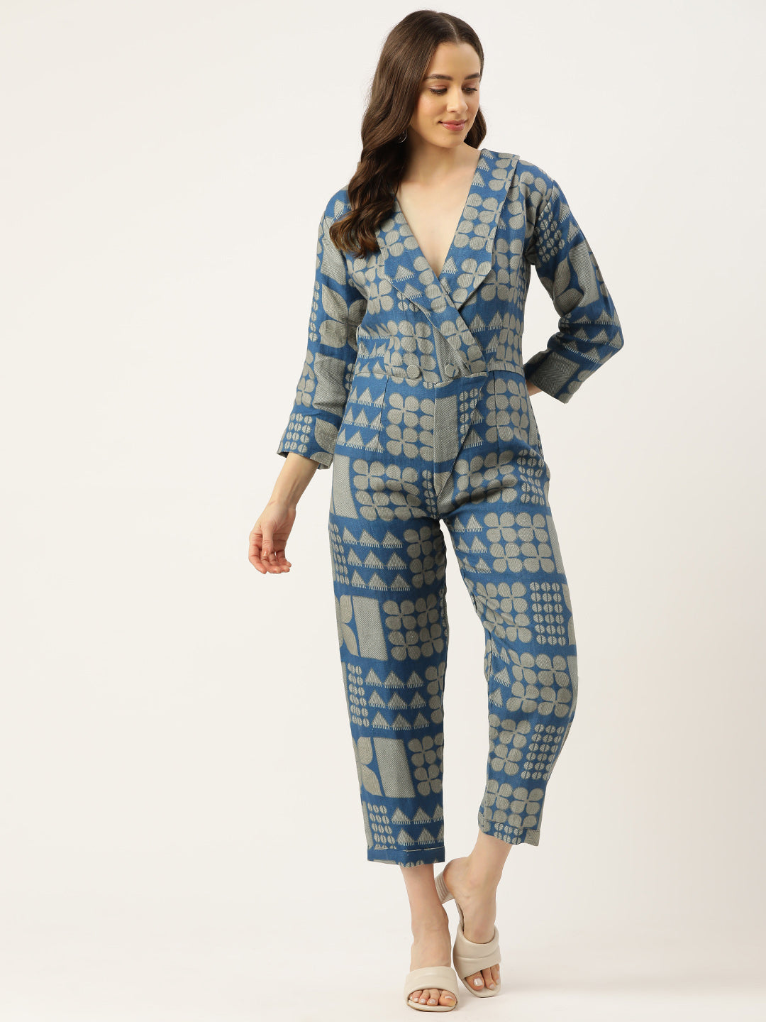 Desginer Blue Linen Jumpsuit