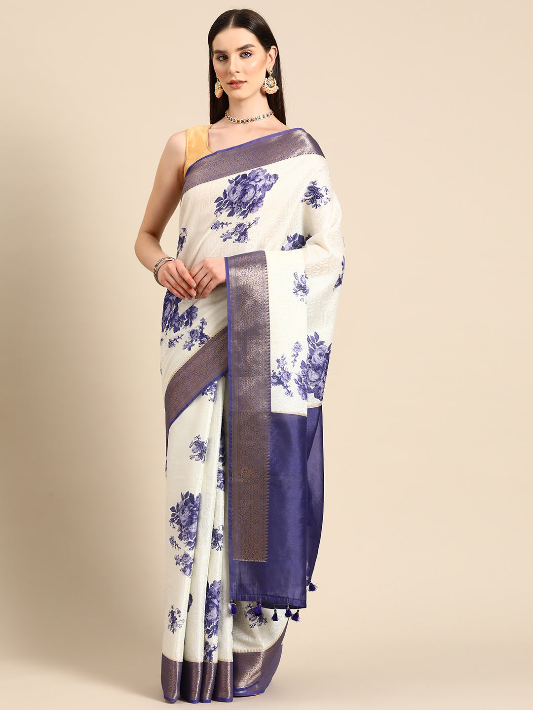 Designer White Silk Saree