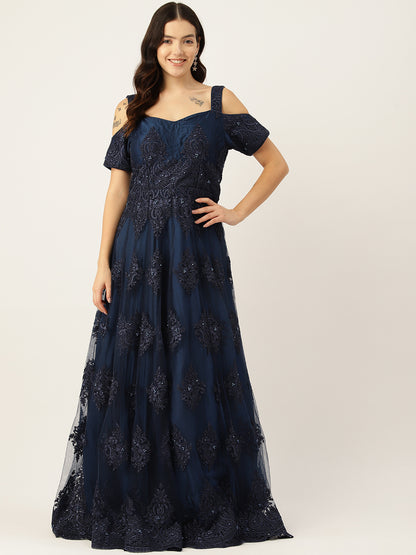 Desginer Blue Net Gown