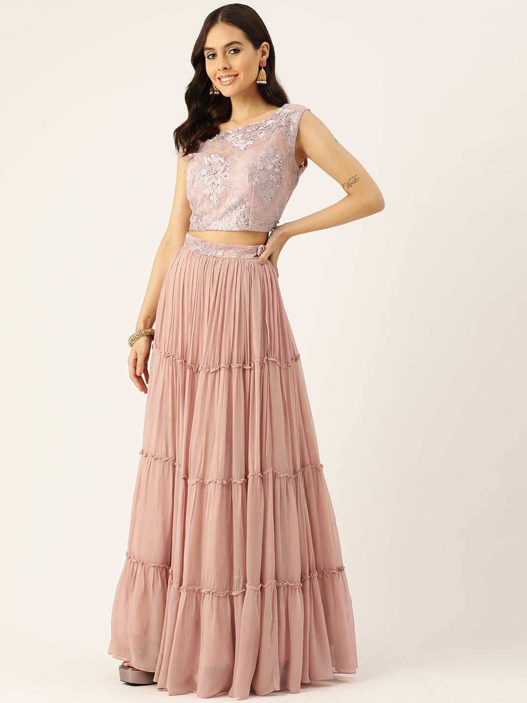 Designer Peach Chiffon Lehenga