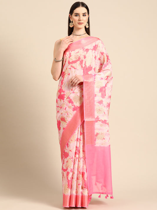 Designer Pink Silk Saree