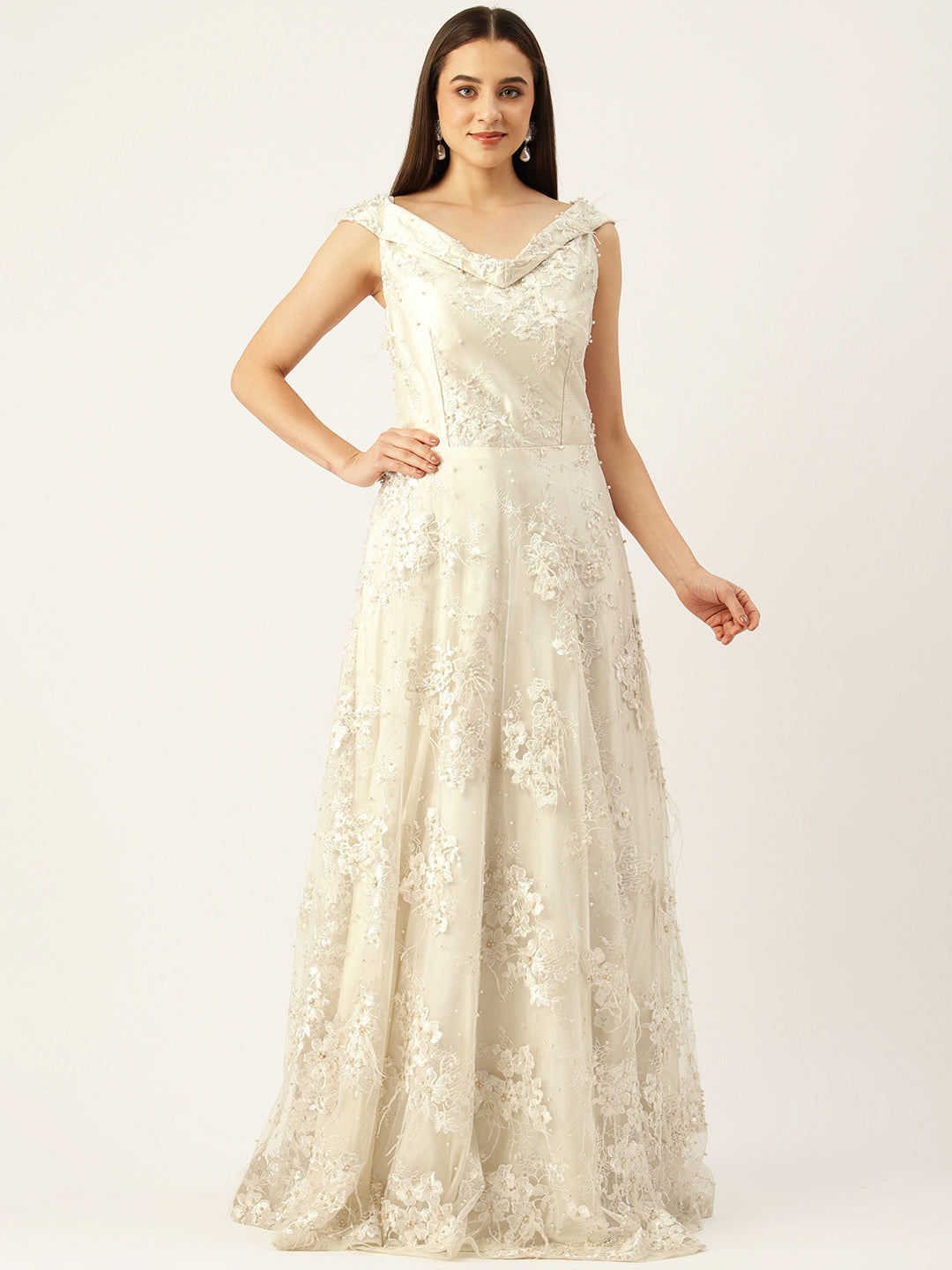 Desginer White Net Gown