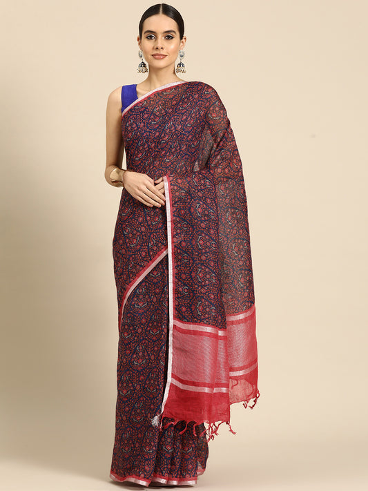 Desginer Burgundy Cotton Blend Saree