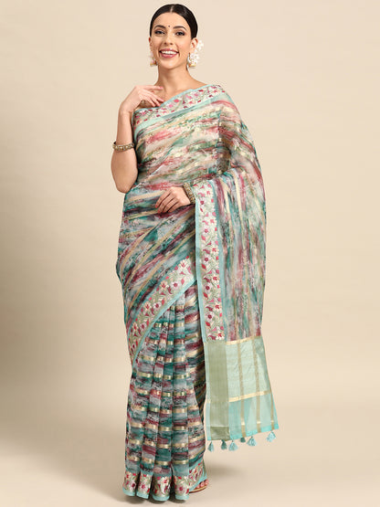 Designer Green Organza Saree