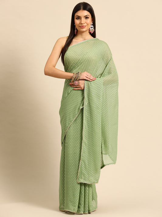 Designer Green Chiffon Saree