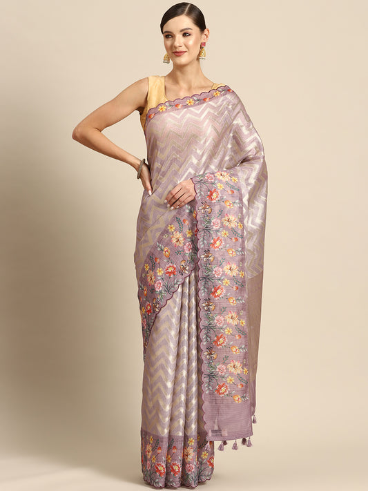 Designer Lavender Silk Saree