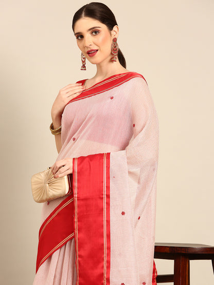 Designer White Silk Saree