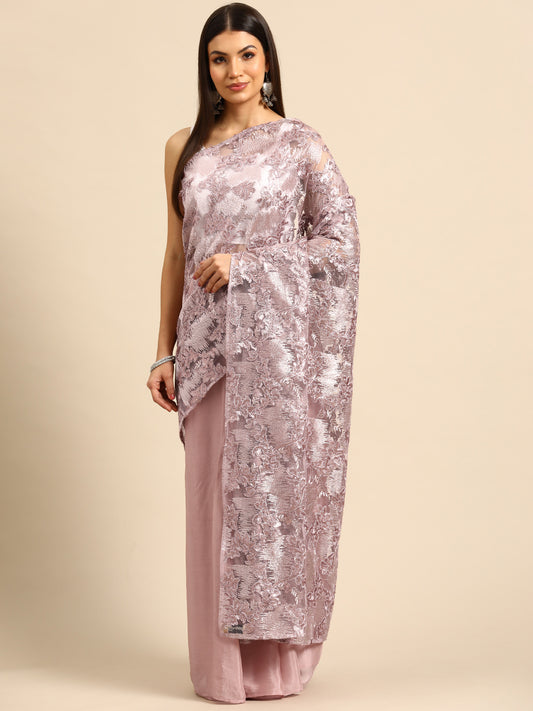 Designer Pink Sequin Saree