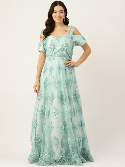 Desginer Sea Green Net Gown