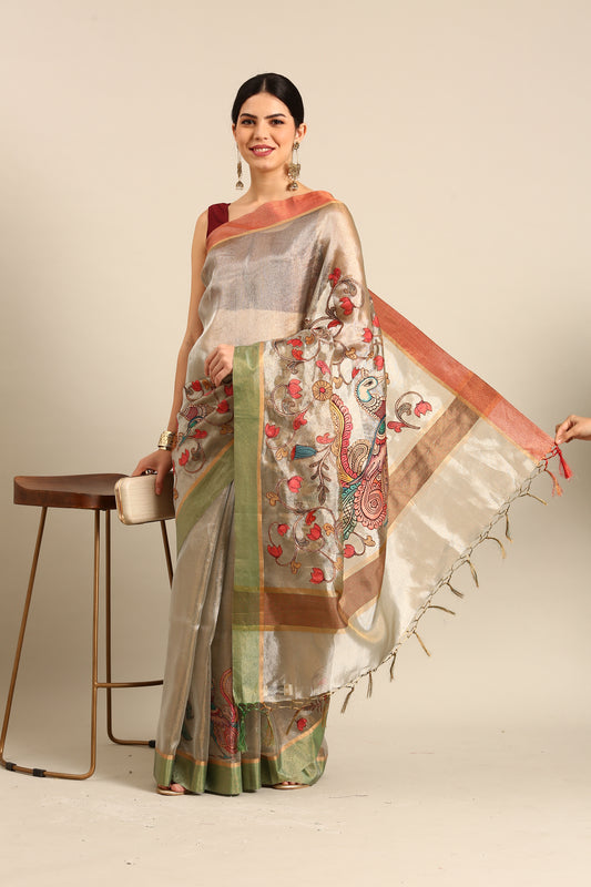 Designer Grey Silk Saree