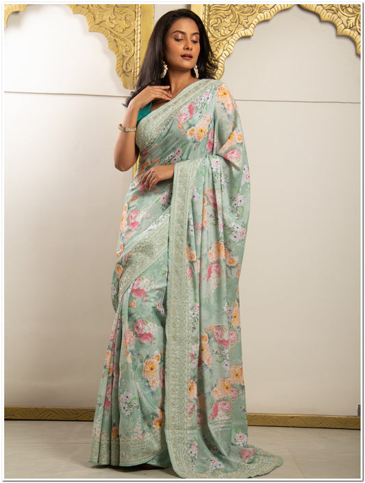 Green Color Tassar Saree With Blouse Piece.