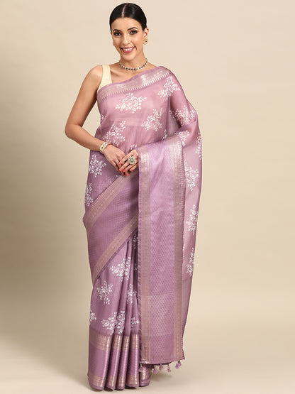 Designer Lavender Silk Saree